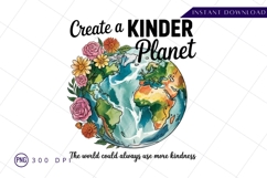 Create A Kinder Planet Earth Watercolor Floral Design PNG Product Image 1