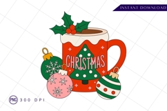 Festive Christmas Mug With Ornaments Sublimation PNG Product Image 1