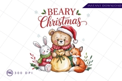 Bear Rabbit Fox Christmas Animals With Gift Sublimation PNG Product Image 1