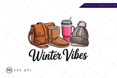 Winter Accessories Flat Lay With Coffee And Bag PNG Product Image 1