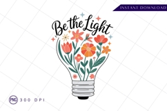 Be The Light Floral Lightbulb Illustration PNG Product Image 1