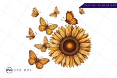 Sunflower And Butterflies Floral Design Sublimation PNG Product Image 1