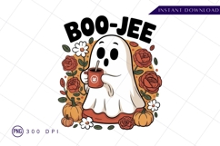 Cute Ghost Drinking Coffee Halloween Graphic Design PNG Product Image 1