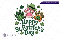 Happy St Patricks Day Paw Prints Sublimation PNG Product Image 1