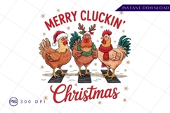 Merry Cluckin Christmas Chickens Holiday Illustration PNG Product Image 1