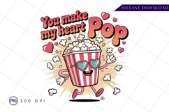 Cute Popcorn Character Valentines Day Sublimation PNG Product Image 1