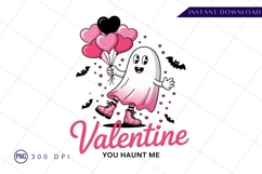Cute Ghost With Heart Balloons Sublimation PNG Product Image 1