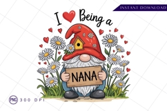 Nana Gnome With Daisies Sublimation PNG Product Image 1