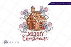Cute Mice With Gingerbread House For Christmas PNG Product Image 1