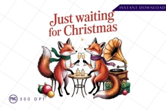 Foxes Celebrating Christmas With Champagne Vintage Vibes PNG Product Image 1
