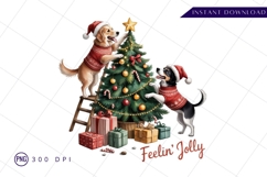 Dogs Decorating Christmas Tree Sublimation PNG Product Image 1