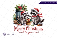 Christmas Raccoons Wearing Santa Hats With Gifts PNG Product Image 1