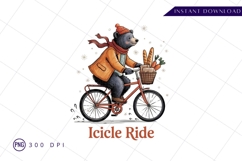 Bear Rides Bicycle In Winter Illustration Sublimation PNG Product Image 1