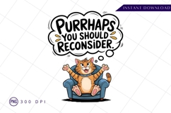 Cartoon Cat On Chair Reconsider Illustration Sublimation PNG Product Image 1