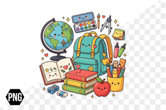 Watercolor Kawaii Back to School Png Clipart Product Image 1
