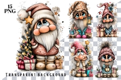 15 PNG Whimsical Cute Christmas Watercolor Gnomes Bundle Product Image 1