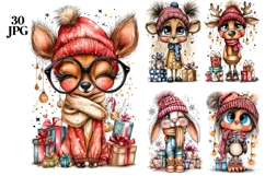 30 JPG Whimsical Cute Christmas Watercolor Animals Bundle Product Image 1