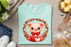 Cute Valentine Pig with Heart Wreath Love Pig PNG Product Image 4