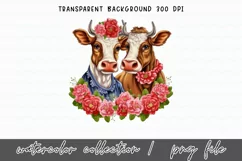Couple Cow Sublimation Watercolor Clipart Png Product Image 2