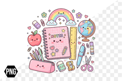 Watercolor Kawaii Back to School Png Clipart Product Image 1