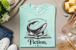 Mentally Living In Fiction Whale Book Lover Vintage PNG Product Image 4
