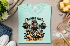 Training Hard Snacking Harder Funny Raccoon Gym Workout PNG Product Image 3