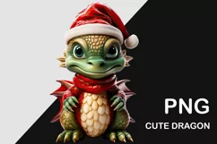 PNG Cool Dragon wearing Santa's red hat. Christmas clip art