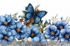 Blue Floral Watercolor Winter Butterfly Flowers Product Image 1