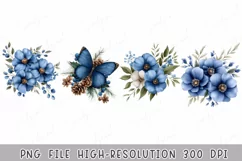 Blue Floral Watercolor Winter Butterfly Flowers Product Image 2