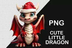 PNG Cute little Dragon wearing Santa's red hat. Christmas clip art