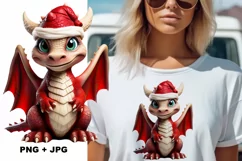 PNG Cute little Dragon wearing Santa's red hat. Christmas clip art