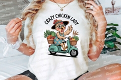 Chicken Lady Delivering Groceries On Scooter Sublimation PNG Product Image 3