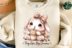 Tiny Sips Big Dreams Cute Bunny Coffee Lover PNG Design Product Image 5
