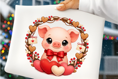 Cute Valentine Pig with Heart Wreath Love Pig PNG Product Image 2