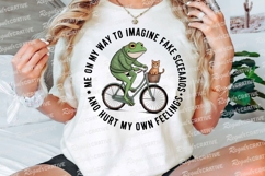 Frog Rides Bicycle With Cat In Basket Funny Sublimation PNG Product Image 3
