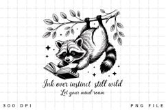 Curious Raccoon Reading a Book Hanging from a Tree Product Image 2