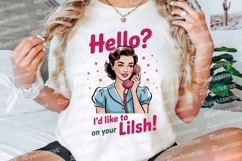 Retro Woman on Pink Phone Saying Hello Sublimation PNG Product Image 3