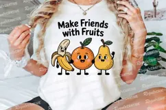 Happy Cartoon Fruits Banana Orange Pear Sublimation PNG Product Image 1