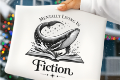 Mentally Living In Fiction Whale Book Lover Vintage PNG Product Image 2