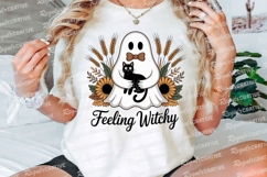 Ghost with Cat and Floral Elements Feeling Sublimation PNG Product Image 3