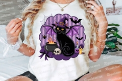 Halloween Black Cat Witch with Bat Wings Sublimation PNG Product Image 3