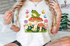 Cute Frog Sitting On Mushroom Surrounded Sublimation PNG Product Image 3