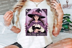 Witch with Black Cat Wearing Hat and Roses Sublimation PNG Product Image 3