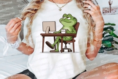 Cartoon Frog Working At Desk Drinking Coffee Sublimation PNG Product Image 3