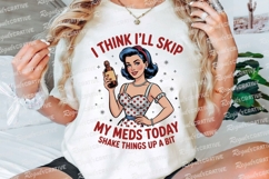 Retro Woman with Bottle and Text I Think Sublimation PNG Product Image 3