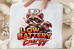 Low Battery Energy Cute Tired Raccoon Design Product Image 3