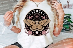 Moth Illustration with Moon Phases Roses and Sublimation PNG Product Image 3