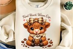 Kind Heart Warm Cup Cute Highland Cow Coffee PNG Design Product Image 5