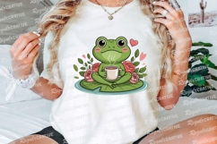 Cute Frog Meditating With Coffee On Lily Sublimation PNG Product Image 3