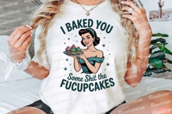 Retro Woman Holding Cupcakes with Sublimation PNG Product Image 3